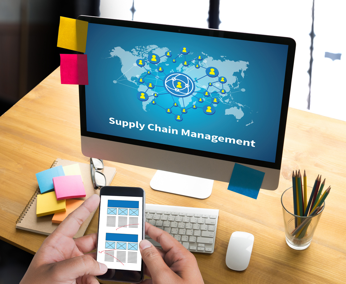 SCM Supply Chain Management concept Modern people doing business, graphs and charts being demonstrated